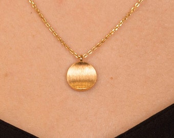 Colar de disco escovado - Colar de moeda de casamento minimalista banhado a ouro 18k