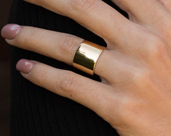 Gold Wide Band Ring - Gold Vermeil Tube Ring - Cigar Band Ring - Thumb Ring for Women - Statement Ring - Minimalist Ring -