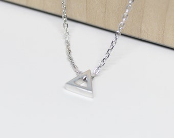 Silver Triangle Necklace - Geometric Necklace for Women - Dainty Minimalist Necklace - Triangle Pendant