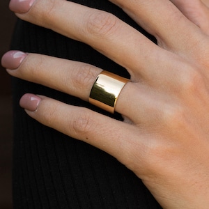 Anneau large - Bague tube en or vermeil 18 carats - Anneau de cigare réglable - Anneau de pouce pour femme - Bague tendance - Bague minimaliste