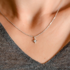 North Star Necklace Sterling Silver Starburst Necklace Star Necklace Choker North Star CZ image 1