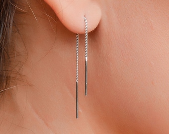 Sterling Silver Threader Earrings - Pull Through Earring - Silver Ear Threader - Chain Earrings