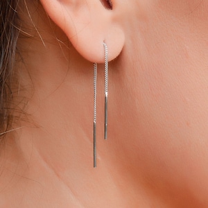 Genomgående örhängen i sterlingsilver - Kedjeörontrådare - Långa örhängen - Vattentäta trådörhängen
