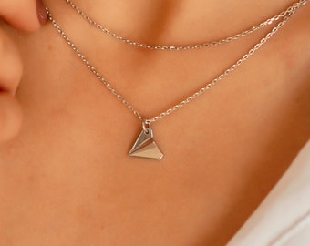 Paper Airplane Necklace – Sterling Silver Paper Plane Necklace – Origami Necklace – Minimalist Travel Jewelry – Gift for Her