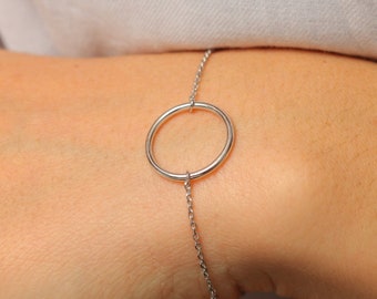Sterling Silver Geometric Karma Bracelet, Dainty Circle Chain Jewelry, Waterproof