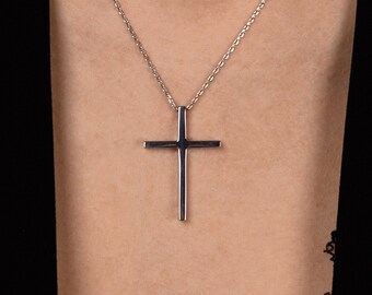 Large Cross Necklace - Sterling Silver Minimalist Cross Pendant - Waterproof Religious Necklace - Cross Jewelry