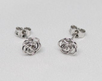 Tiny Flower Earrings Roses Shape Sterling Silver Stud Earrings Rose Studs Wedding Floral Jewelry Rhodium Plated  925 Silver Girlfriend Gift