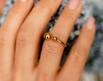 Gold Phalanx Ring - 24 k Gold Vermeil Ring - offene Kugel Ring - geometrische Ring - verstellbare Gold ring