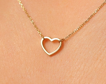 Colar com Pingente de Coração Aberto em Ouro 18k – Colar Delicado com Pingente de Coração – Joia Minimalista para Mulheres – Presente para a Mãe
