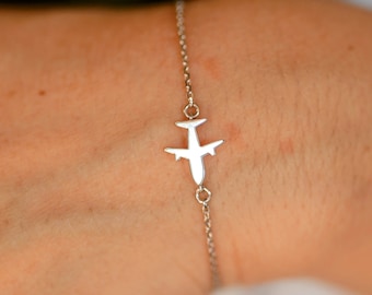 Airplane Bracelet - Sterling Silver Plane Bracelet - Travel Bracelet - Aviation Gifts - Pilot - Flight Attendant Bracelet - Minimal Jewelry