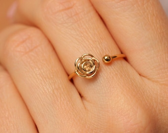 Rose Ring - Gold Vermeil Flower Ring - Adjustable Gold Ring - Flower Stacking Ring - Rose Jewelry - Gold Statement Ring - Gift For Her