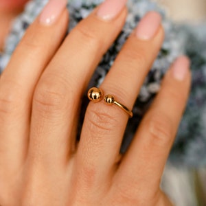 Gold Phalanx Ring - 24k Gold Vermeil Ring - Open Ball Ring - Geometric Ring - Adjustable Gold Ring