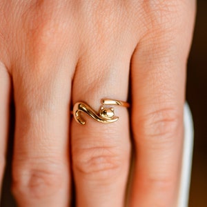 Gold Cat Ring - 24k Gold Vermeil Adjustable Ring - Minimalist Cat Ring - Kitten Ring - Cat Lover Gift - Animal Ring - Cute Cat Jewelry