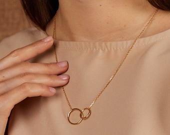 Round Shape Necklace Gold Intertwined Double Circle Pendant Necklace 24k Gold Vermeil Two Circle Necklace Infinity Girlfriend Birthday Gift