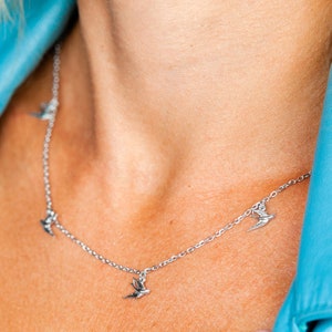 Swallow Necklace – Sterling Silver Bird Necklace – Flying Swallow Pendant – Bridal Necklace – Dainty Bird Charm Jewelry for Women