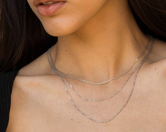 Zilveren ketting gelaagdheid ketting afgewerkte ketting vriendin cadeau idee voor vrouw aanwezig delicate ketting ketting 16 18 20 inch 925 massieve ketting