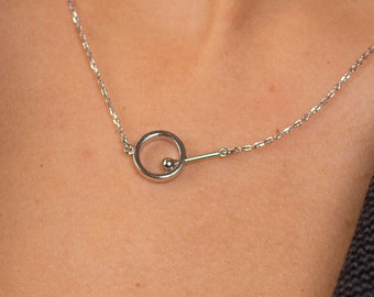 Sterling Silver Circle Bar Necklace, Geometric Minimalist Jewelry, Wateproof