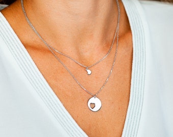 スターリングシルバーのママと娘のためのネックレス - 上品なダブルハートチャームネックレス - 防水ジュエリー