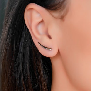 Ear Crawler Earrings - Sterling Silver Ear Climbers - Minimalist Earrings - Dainty Ear Pin - Simple Ear Climber