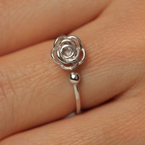 Flower Ring - Sterling Silver Rose Ring - Minimalist Statement Ring - Adjustable Ring - Dainty Rose Ring - Floral Ring - Rose Jewelry
