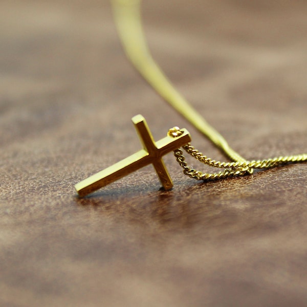 Gold Cross Necklace - Tiny Cross Necklace - Dainty Cross Necklace - 24k Gold Vermeil Minimalist Necklace - Gold Cross Charm