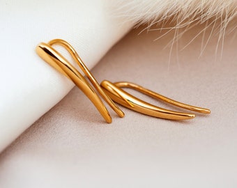 Gold Ear Climbers - 18k Gold Vermeil Ear Crawler Earrings - Minimalist Jewelry - Ear Pins - Waterproof