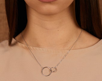 Intertwined Circle Necklace Silver Two Circle Necklace Double Circle Pendant Infinity Necklace Wife or Sister Gift Eternity Necklace