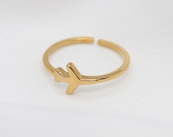 Gold Airplane Ring - Minimal Plane Ring - 24k Gold Vermeil Travel Ring - Aviation Gifts - Pilot - Flight Attendant Ring - Thin Stacking Ring