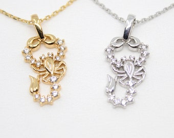 Collana con segno zodiacale Scorpione in argento sterling, placcata oro 18 carati, con ciondolo in zirconi cubici