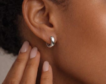 Sterling Silver Hoop Earrings, Small Huggie Hoops, Dainty Minimal Jewelry, Stacking Earrings