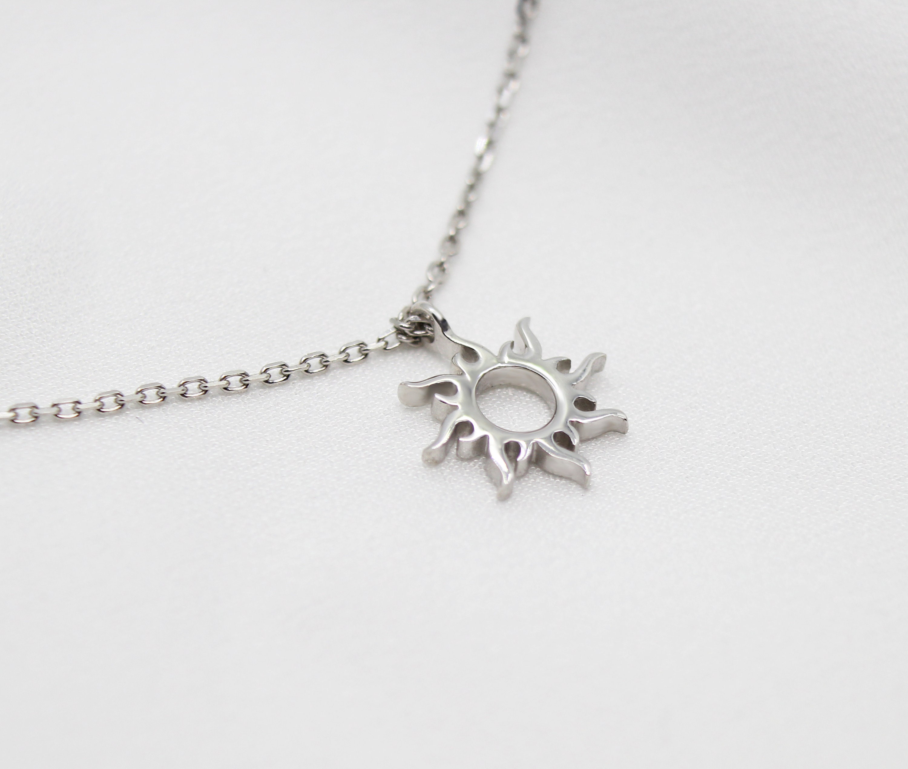 Sterling Silver Sun Necklace - Sunburst Necklace - Sun Charm