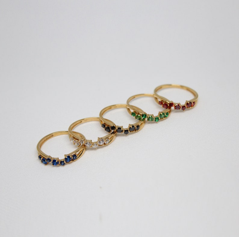 White Stone Ring 24k Gold Plated White CZ Ring Dainty Ring Red Blue Green White Black Cubic Zirconia Ring Minimalist Ring image 4