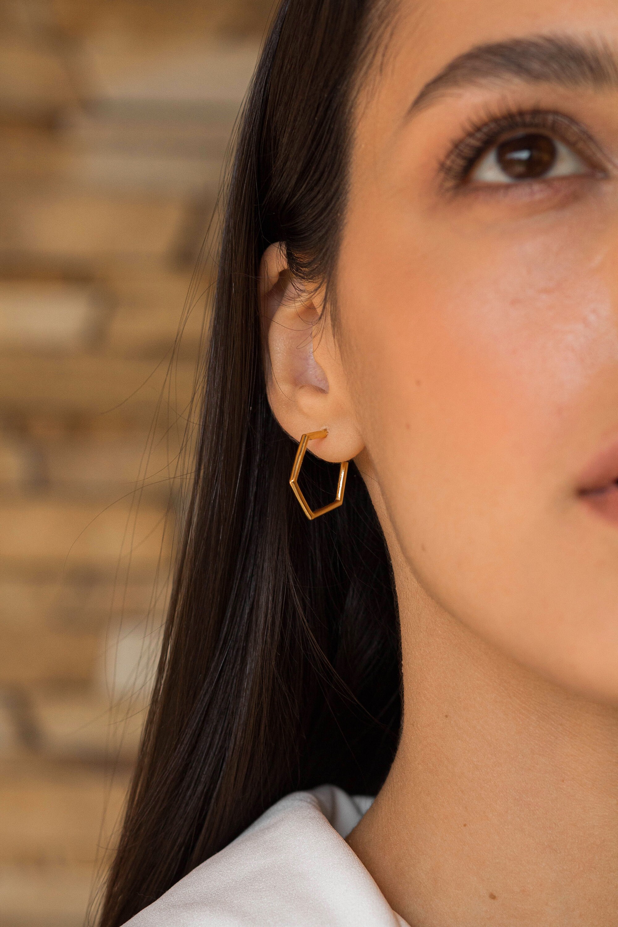 18K Gold Plated Hexagon Hoop Earrings – Minimalist Geometric