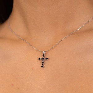 Dainty Cross Necklace Any Color 925 Silver Black White Red Blue Green CZ Cross Necklace Sterling Silver Cross Pendant Women Small Gift