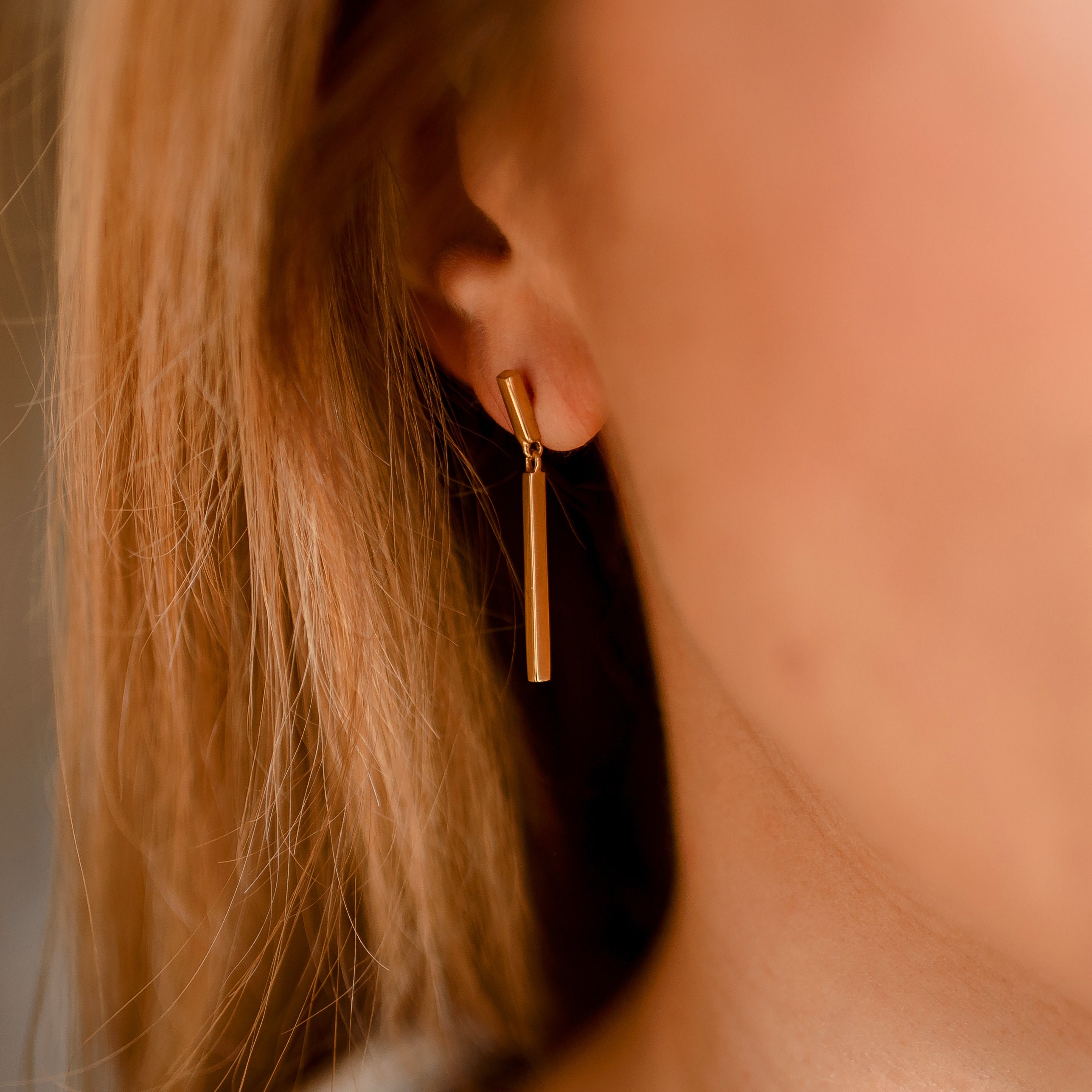 Gold Bar Drop Earrings Vertical Bar Drop Earrings Dainty Etsy