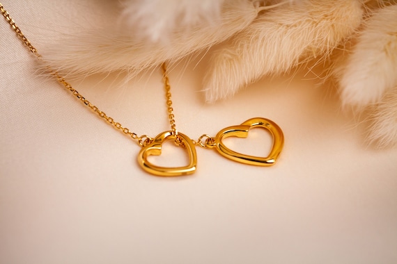 ラブネックレス - 18Kゴールドメッキスターリングシルバーダブルハート 