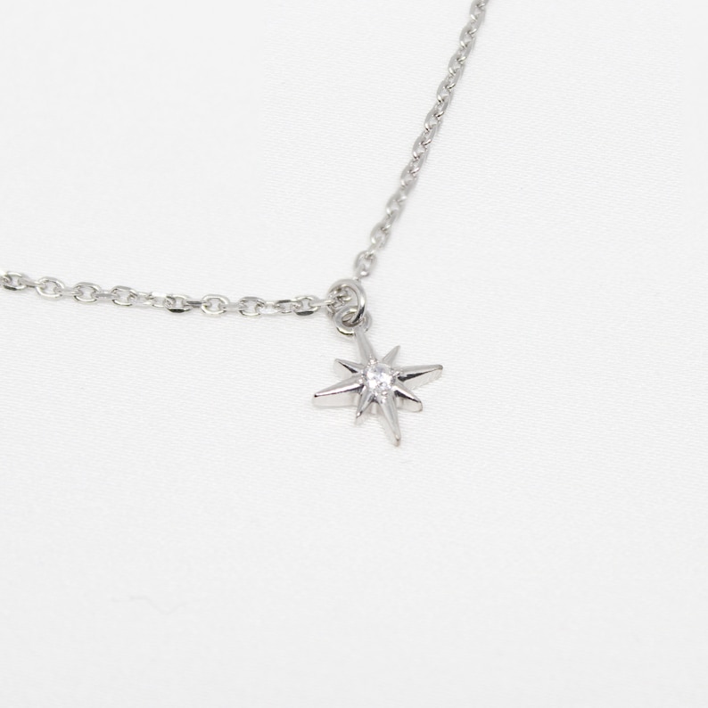 North Star Necklace Sterling Silver Starburst Necklace Star Necklace Choker North Star CZ image 2