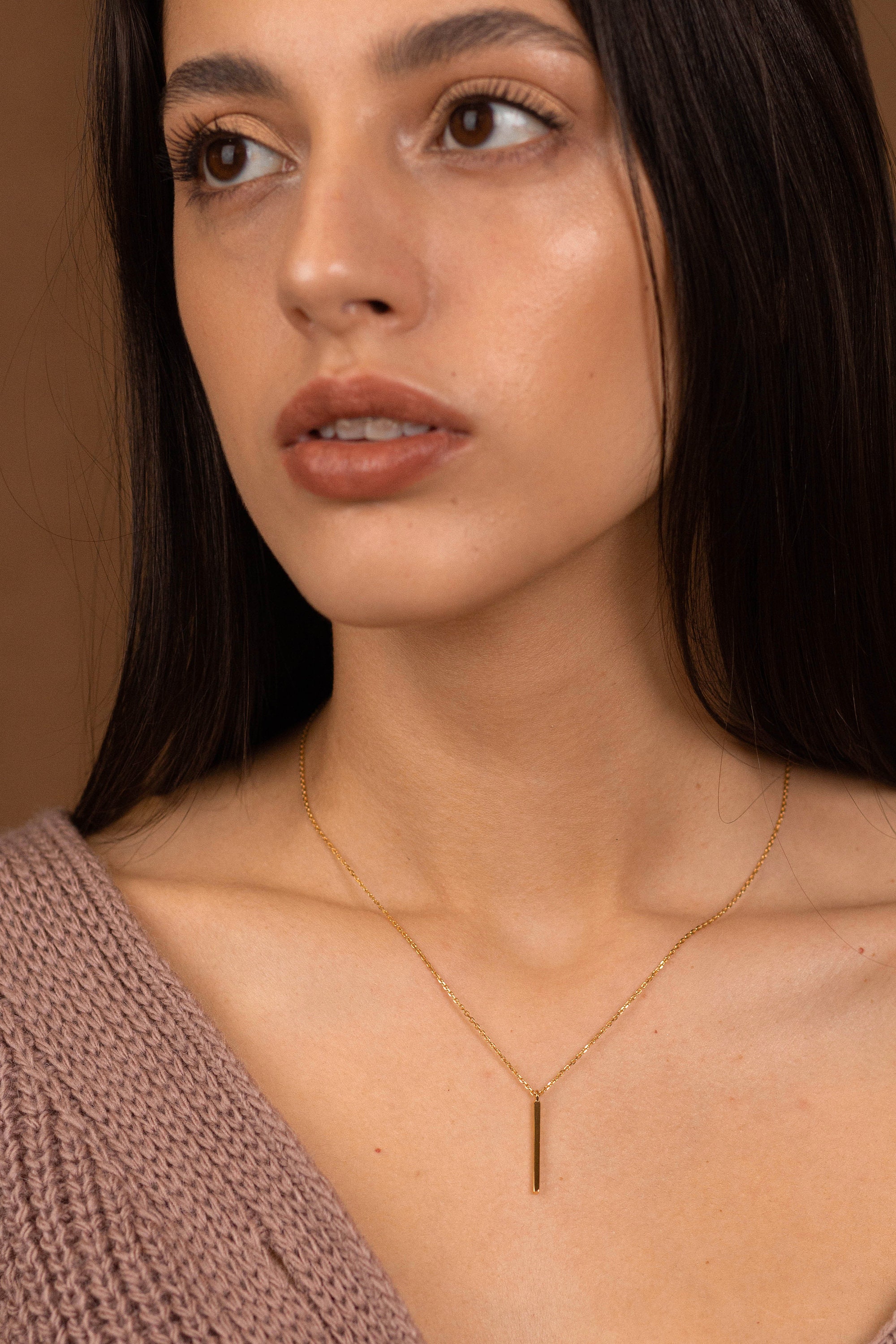 Drop Bar Necklace Gold Vermeil Chain Necklace Statement Etsy