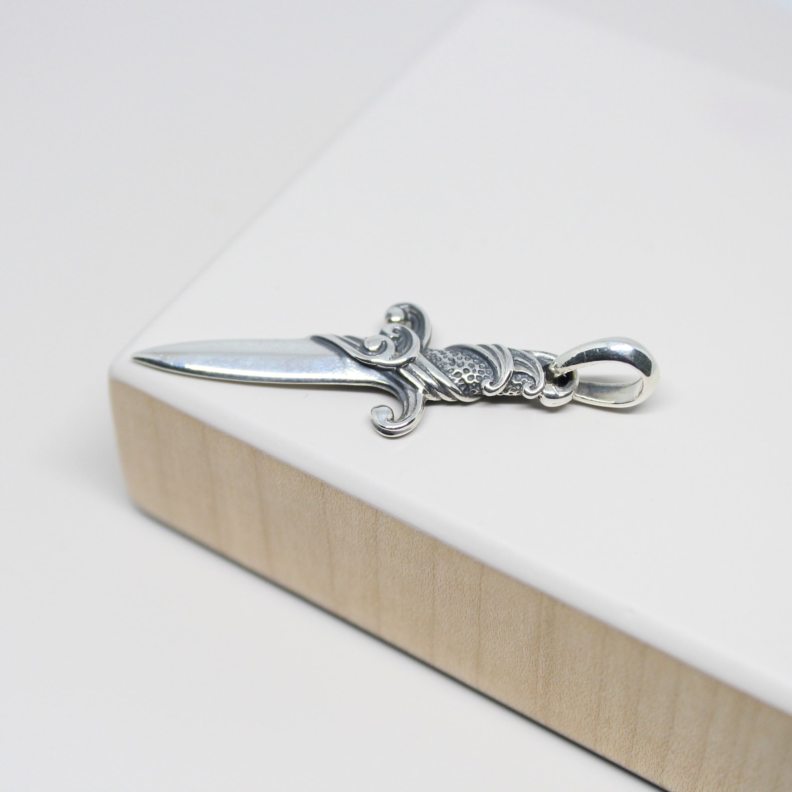 Silver Knife Necklace Mens Pendant Oxidized Sterling Etsy