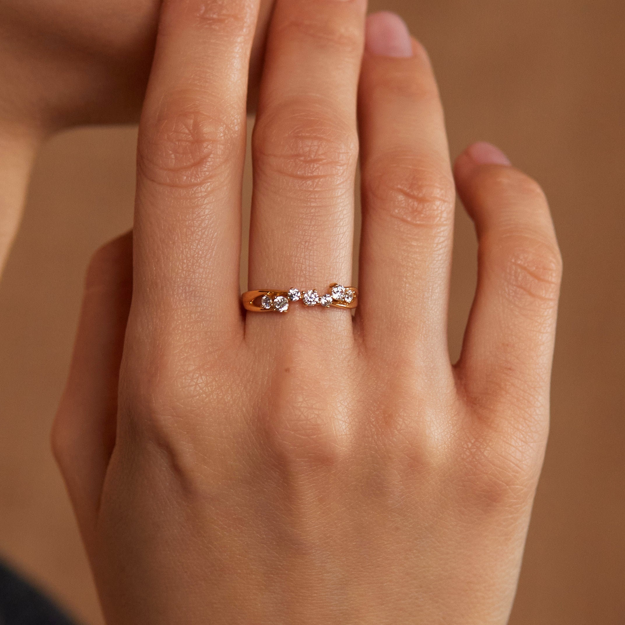 White Stone Ring 24k Gold Plated White CZ Ring Dainty Ring Etsy