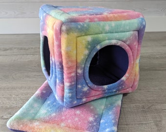 Guinea Pig Cozy Cube - Guinea Pig Accessories Fleece Bed for Small Pet Reptiles Hide