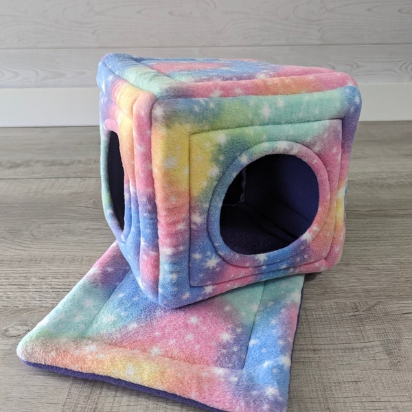 Guinea Pig Cozy Cube - Guinea Pig Accessories Fleece Bed for Small Pet Reptiles Hide