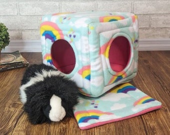 Guinea Pig Cozy Cube - Guinea Pig Accessories Fleece Bed for Small Pet Reptiles Hide