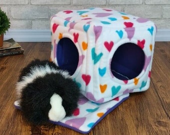 Guinea Pig Cozy Cube - Guinea Pig Accessories Fleece Bed for Small Pet Reptiles Hide