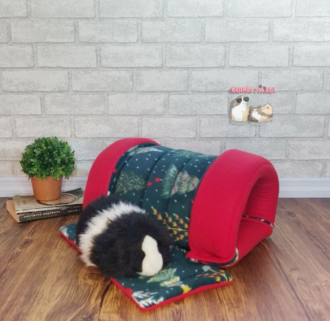 Image showcasing Festive Trees Handmade Tunnel Hidey Cage Accessories Bed for Ferret ...
