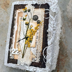 Handmade Vintage Junk Journal, Lace, Ephemera, Pockets, Scrapbook Style Journal, Memory Keeper
