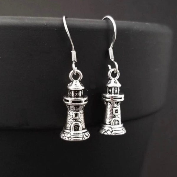 Nautical Pretty 3D Ocean Beach Lighthouse Earrings