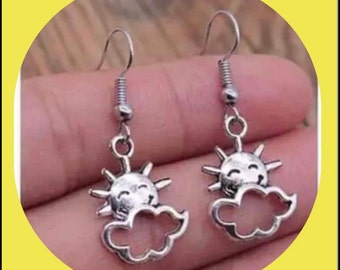 Adorable Happy Smiling Sun Clouds Earrings Super Cute!