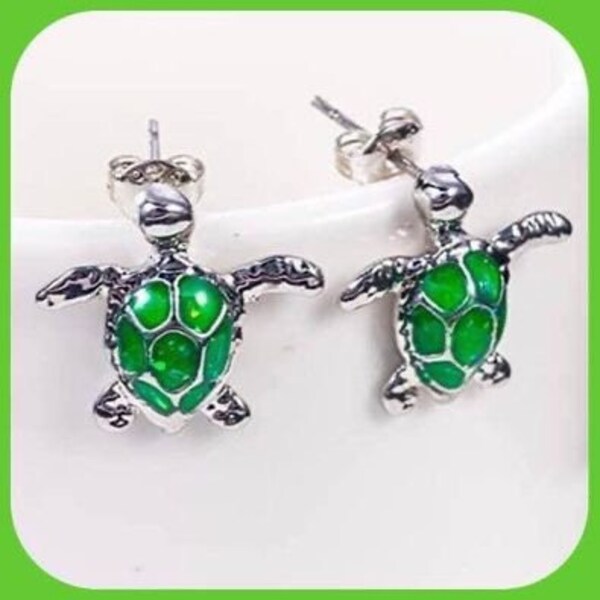 New Beautiful Opal Sea Turtle GREEN Miniature Stud Earrings