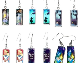 Brand New Super Adorable Amazing Alice in Wonderland Portrait Rectangle Earrings (Showcasing the world of Alice)